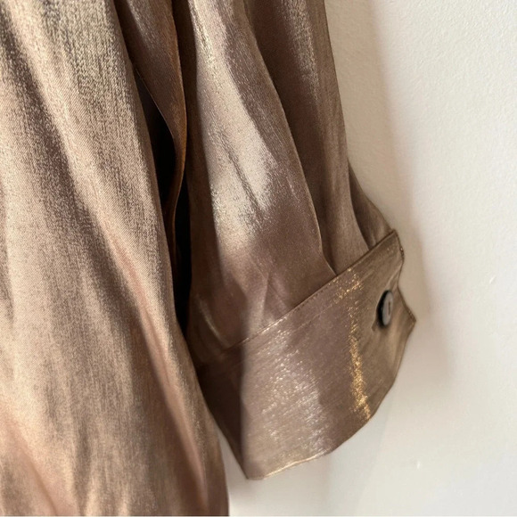 Vintage 90s ‎ / Y2K gold bronze lamé button down shirt 4 petite - Picture 4 of 7